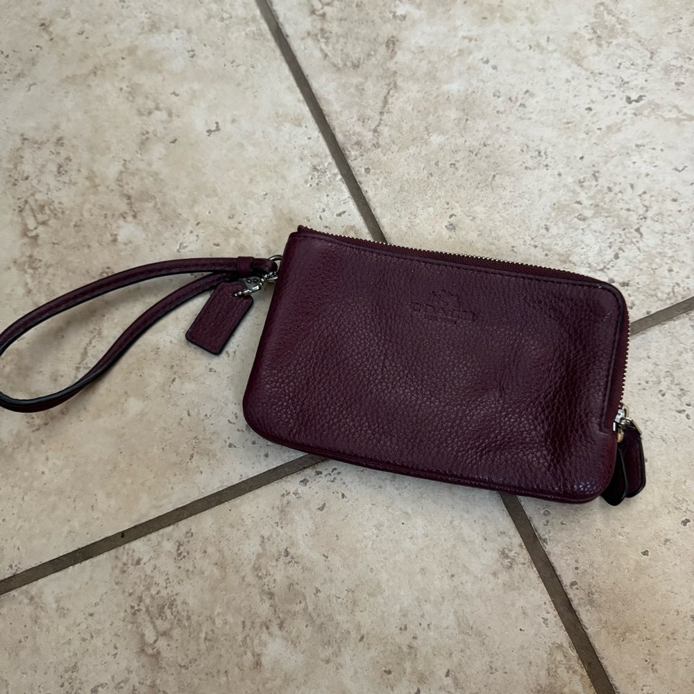 Coach Dark Red Leather Wristlet